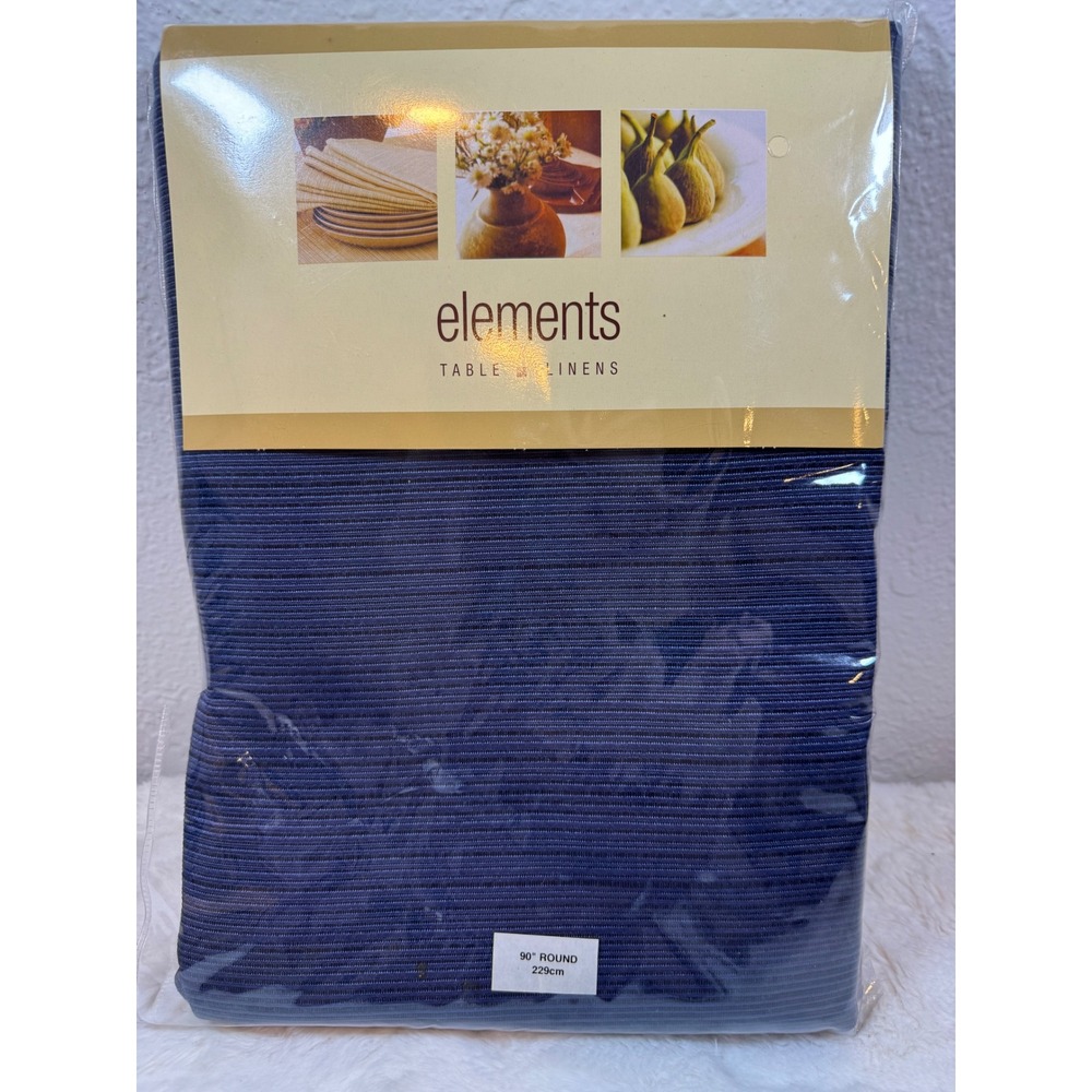 Elements Navy Blue Ribbed Round Tablecloth 90 Inch Cotton Blend NIP navy
